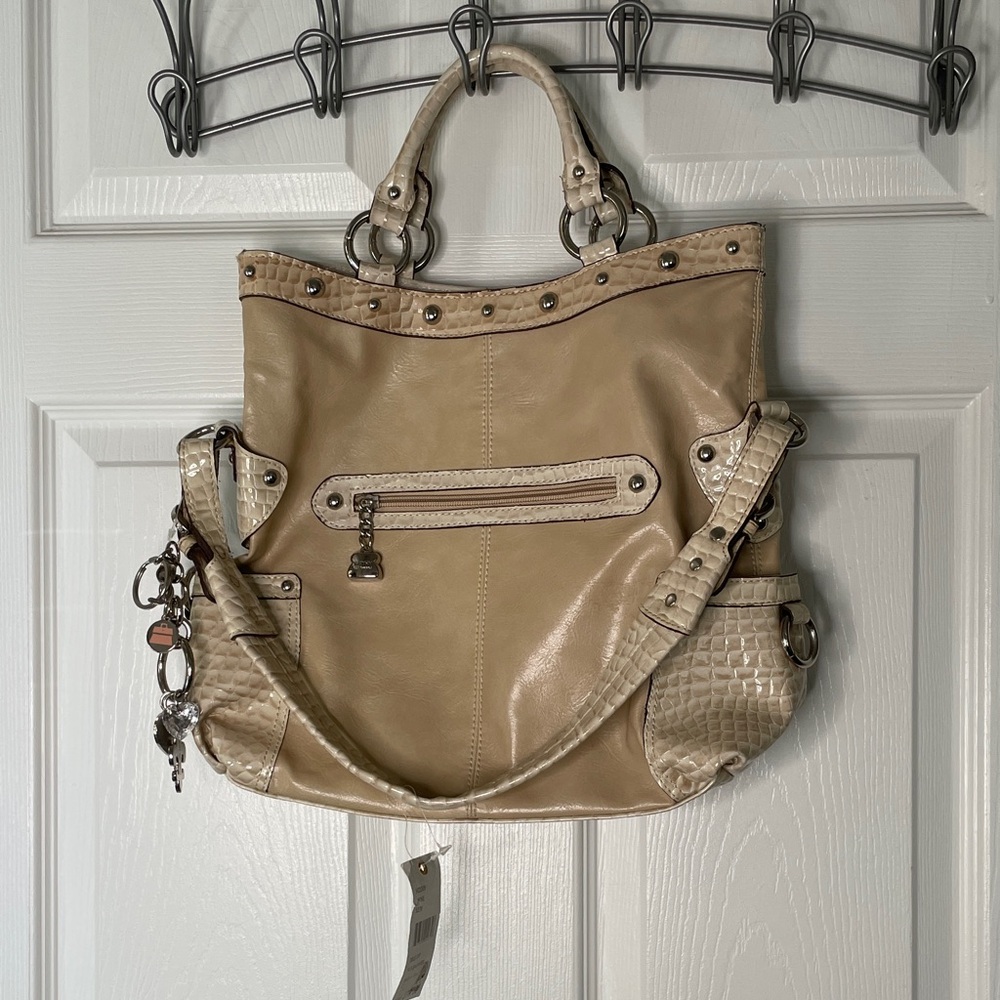 NWT Kathy Van Zeeland Leather Double Dip Flipper Shopper Shoulder Handbag Y2K